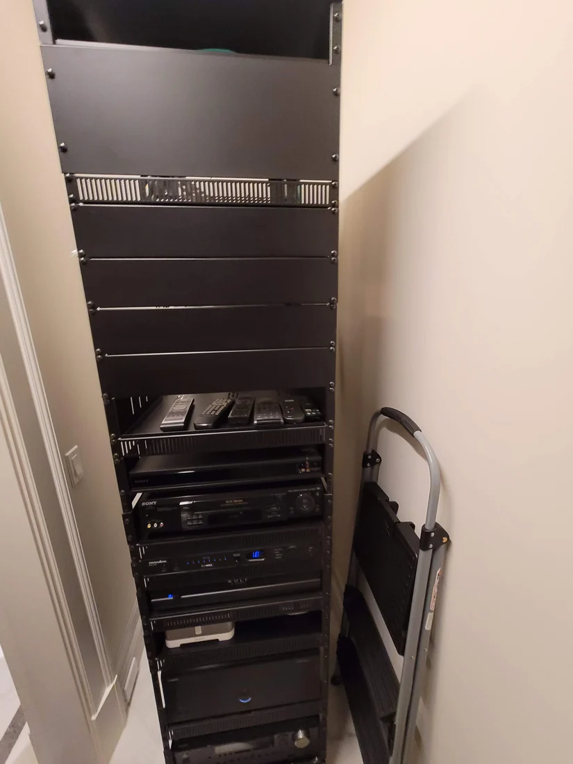 Houston AV rack cleanup and organized low-voltage wiring by Obsidian AV