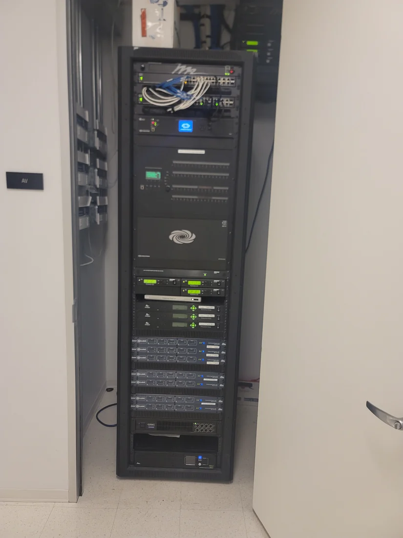 Houston AV rack cleanup and organized low-voltage wiring by Obsidian AV