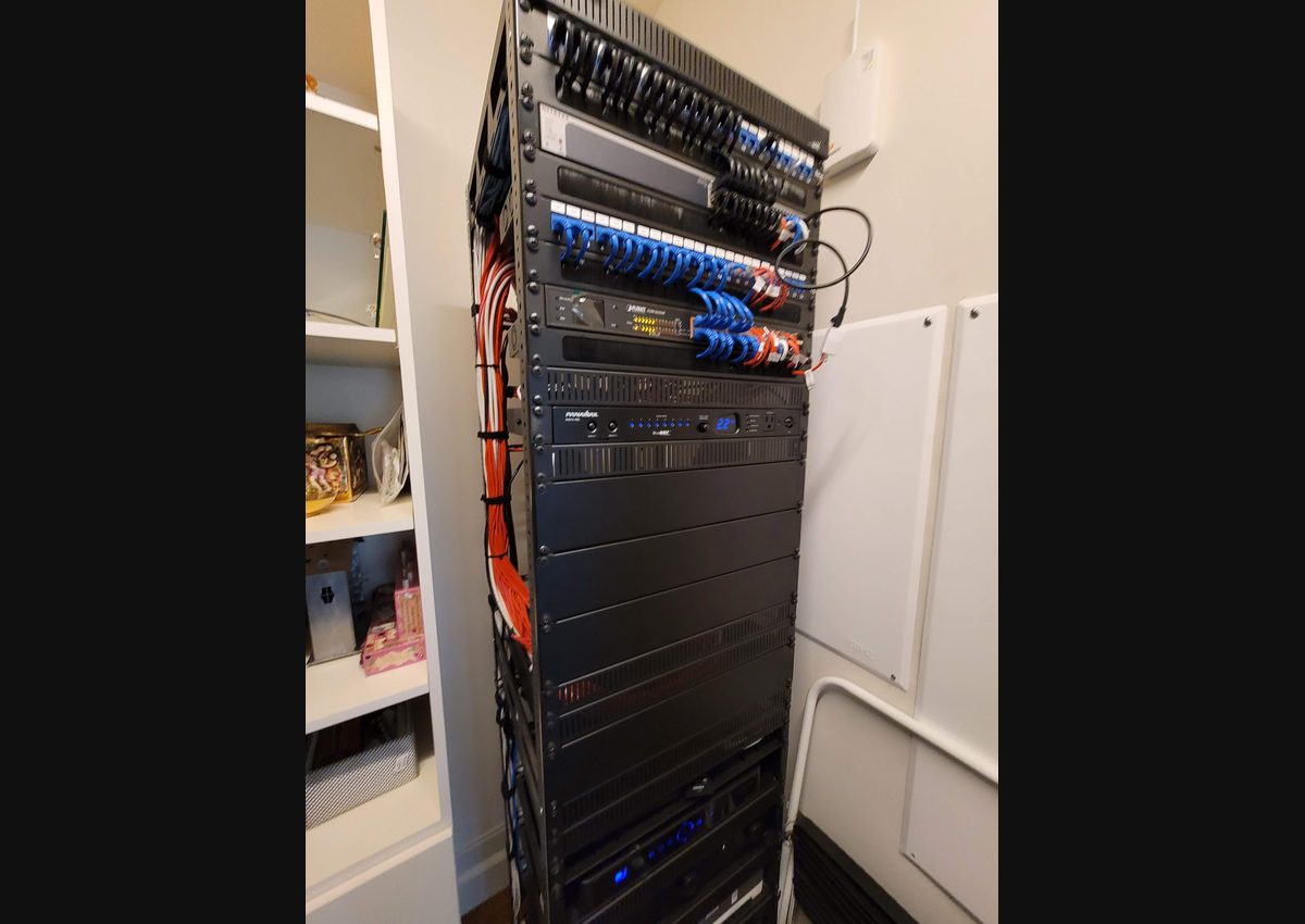 AV rack service in Houston for Control4, Crestron, network, source, and power troubleshooting.