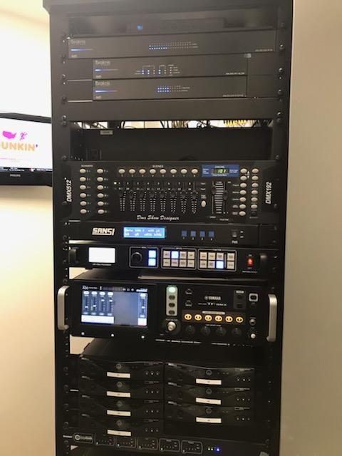 Equipment rack with audio, control and network components